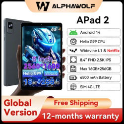 Alphawolf APad2 Tablet 8 inch 16+256GB 2560*1600 2.5K FHD G99 CPU SIM 4G LTE Android14 Tablet Widevine L1 6500mAh 8+16MP Camera