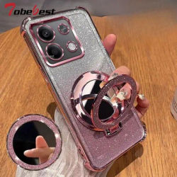 Glitter Shockproof Silicone Case For Xiaomi POCO X5 Pro 5G Mirror Magnetic Holder Stand Soft Cover