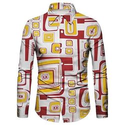 Retrò Vintage Anni '70 Camicia Disco Geometrico Psichedelico Costume Per uomo Halloween Carnevale Festival Musicale Parata dell'Orgoglio Adulti Camicia
