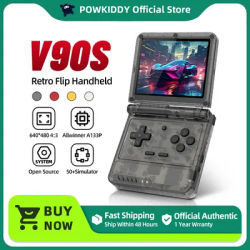 NEW POWKIDDY V90S Open Source Retro Flip 3.5 Inch 4:3 640*480 HD IPS Screen Handheld Game Console A133Plus Vibration function