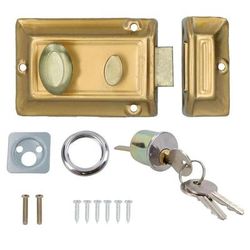 TEMU Brass Finish Door Lock Night Latch Rim Type Cylinder Security Latch 3 Keys