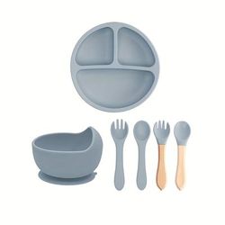 TEMU 6pcs Silicone Feeding Set - Includes Suction Bowl, Divided Plate, - Dishwasher Safe, Easy Clean - ' Self-feeding Skills