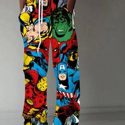 TEMU Men's Superhero Print Joggers - Loose Fit Sweatpants With Elastic Waistband, Vibrant Avengers Design For Casual Wear, Fan Apparel | Superhero Themed Pants | Sportswear