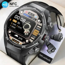 LIGE 2 en 1 montre intelligente avec écouteurs NFC Smartwatch TWS Bluetooth écouteur fréquence cardiaque tensiomètre Sport Fitness montre