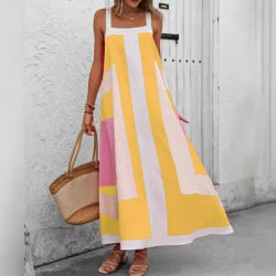 2025 femmes bohème robe florale été décontracté couleur bloc Maxi plage robes globales couvertures sans manches bandoulière robes