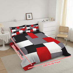 TEMU 3pcs Red, White, Black, And Gray Irregular Checkered Bedding Set (1 Down Duvet 2 Pillowcases), With Zipper, Soft And Comfortable, Machine Washable, Suitable For Bedrooms And Guest Rooms