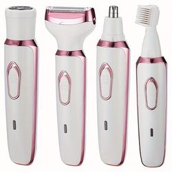 TEMU Women's 4-in-1 Electric Shaver Set, Portable Hair Trimmer For Face, Nose, Legs & Underarms, Wet/dry Painless Bikini Trimmer With Usb Rechargeable Nickel Battery, Bikini Trimmer||metallic Accents