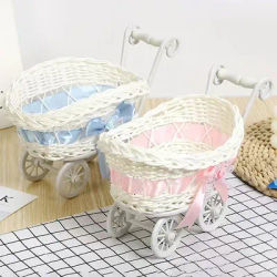 Cestino Carrello per bambini Passeggino Decorazioni intrecciate Mini Cutie Candy Contenitore in vimini Servire frutta giocattolo