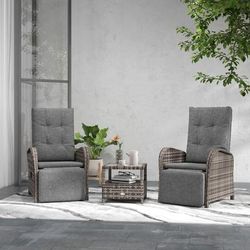 TEMU 3 Pieces Bistro Set, Wicker Balcony Furniture Set With Reclining Sun Loungers, 2-tier Coffee Table And Cushions, 2 Seater Garden Furniture For Outdoor Patio Balcony, Brown