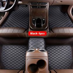 TEMU 5pcs Set Waterproof Stylish Leather Car Floor Mats With Checkered Pattern - , Interior Protection, Fits Most Vehicles, Luxury Vehicle Accessorie