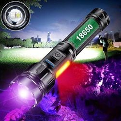 TEMU 2-in-1 Flashlight Set With White & 395 Nm Black Light Lamp - Rechargeable, Magnetic Base For Tactical Use, Pet Stain Detection, Hunting & Camping