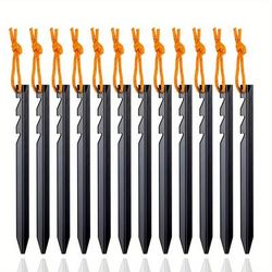 "TEMU 12pcs Heavy Duty Aluminum Alloy Tent Pegs - 18cm (7") Ultralight Ground Stakes With Orange Rope For Camping, Tarp, Canopy & Outdoor Gear (12pcs), Camping Gear"