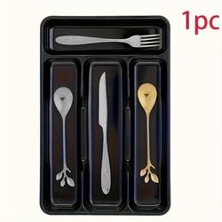 TEMU High-quality Flatware Organizer - Durable Pp Kitchen Drawer Tray For Spoons, Knives, And Forks, With Multiple Compartments, Lightweight And Space-saving, 1pc - Black