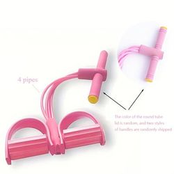 TEMU 4-tube Resistance Band With Pedals & Handles - Stackable Tpe Fitness Equipment For Yoga, Strength Training, And Muscle Toning - Purple/ For Full-body Workouts