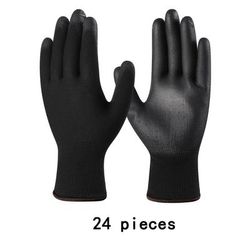 TEMU 24pcs Black Nylon Gloves With Yellow Elastic Cuffs - Durable Pu Palm Coating, Non-toxic, Breathable, - Ideal For Lawn Care And Outdoor Activities, Outdoor Gloves|breathable Gloves|durable Gloves