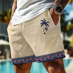 Per uomo Albero di Cocco Etnico Piante Tropicali Pantaloncini Waffle Pantaloncini da tuta Pantaloncini casual Misura del girovita medio Hawaiano Vacanza Jogging Allenamento Coulisse elastica in vita