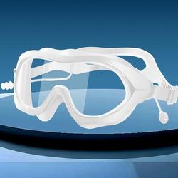 TEMU Hd Waterproof Swim Goggles For Adults, Unisex Large Frame, Clear Underwater, Black & White Options, Comfortable Nose Pad & Ear Plugs Included, Water Sports Gear | Sleek Swimwear | Secure Swimwear