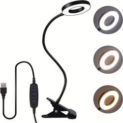 TEMU Led Study Clip Desk Lamp Reading Work Live Streaming Makeup Manicure Selfie Usb Single Light Bedside 360° Flexible Eye Protection Neck Adjustable Brightness 3 Levels