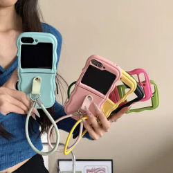 Wrist Strap Beautiful Phone Case or Samsung Galaxy Z Flip 3 4 5 6 Flip6 Flip5 Flip4 Flip3 Cute Candy