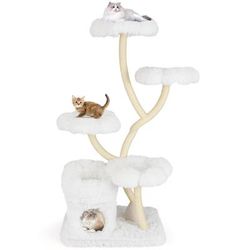 TEMU Goflame Freestanding Cat Tower Tall Cat Tree W/flower-shaped Platforms-white