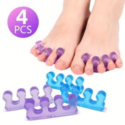 TEMU 4pcs Women’s Soft Gel Toe Separators - Purple & Blue Hygienic Pedicure Spacers For Nail Growth, Salon-quality Toenail Care Tools For Diy Manicure & Pedicure Grooming