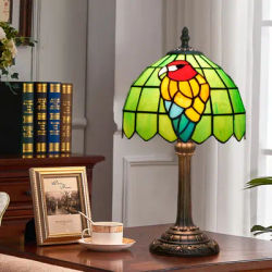 Lampe Tiffany perroquet style oiseau, vitrail vert, lampe de Table en vitrail de 8 pouces pour la décoration de la maison et du bureau