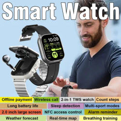Nuovo 2in1 Smartwatch Smart Watch Auricolari Bluetooth per donna Uomo GPS Track Cardiofrequenzimetro Riproduci musica SmartWatch