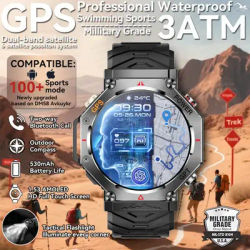 Posizione GPS Smartwatch Uomo 3ATM Impermeabile Bluetooth Chiamata Bussola 100+ Modalità Sport Militare Swim SmartWatch per Android e IOS
