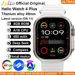 Smartwatch 2025 officiel Original Hello Watch 4 Plus ULTRA 2 AMOLED 4G ROM NFC GPT boussole Bluetooth appel 49mm horloge intelligente hommes