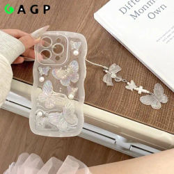 Ins Cute 3D Pearl Butterfly Pendant Silicone Case for IPhone 16 15 14 11 Pro Max 13 12 mini 16e XR