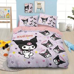 TEMU Licensed 3pcs Oversized For Kuromi Character Bedding Set - Includes 1 Duvet Cover And 2 Pillowcases, Suitable For All , Anime-themed Bedding | Design | Zipper Closure, Suitable For Bedroom,