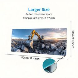 TEMU Large Excavator Mining Riverbed Design Mouse Pad & Desk Mat - Durable Non-slip Surface, Vibrant Sunset Print For Office, Gaming, Creative - Unique Gift For Construction Enthusiasts