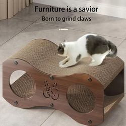 TEMU Cat Scratching Sofa And Bed Set - Walnut Scratch Post With Paper Cat Bed, Playtime And Resting, Essential For Pet Owners | Modern Cat Furniture | Durable Scratch Post