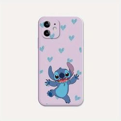 TEMU Creative Stitch Cartoon Art Illustration Capa Soft Tpu For Se 7 8 X Xs Xr 11 12 Mini Pro Shockproof Matte Straight Edge Purple Cover Phone Case