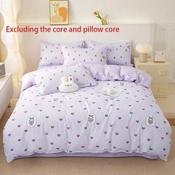 TEMU Light Luxury, Light Beige-friendly And Comfortable. Machine Washable. Four-piece Set: Duvet Cover, Fitted Sheet, Pillowcase. Suitable For All , Bedroom, Dormitory. Duvet Insert Not Included