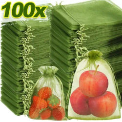 Sacs de Protection des fruits en maille verte, 10 à 100 pièces, avec Double fermeture à cordon, réutilisables pour arbres de jardin, légumes, raisins, sac de gaze