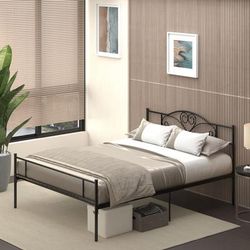 TEMU 5ft4 King Metal Bed Frame, Steel Bed Base With Headboard And Footboard, 31cm Under-bed Storage Space And Metal Slat Support For Bedroom, 165 X 211cm, Black