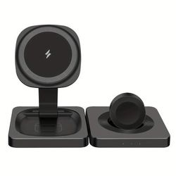TEMU 3in 1 Foldable Magnetic Wireless Charging Dock Station For Multiple Devices, Portable Travel Charging Pad For Iphone 16/15/14/13/12 Pro , Iwatch 10/ultra/se/9/8/7/6/5/4/3/2, Airpods 4/pro/3/2