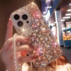 TEMU Gemstone Bunny Phone Case With A Design And A Crystal Bracelet Is Suitable For The Iphone 16 Pro