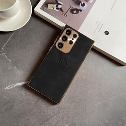 TEMU Personalized Phone Case For Galaxy S25 S24 S23 S22 Customized Name Initials Letters Engraved 3d Embossed Hot Stamping Luxury Sheepskin Plating Bumper Leather Shockproof Case For S25 S24 Ultra