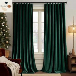 Rideaux en velours vert de qualité supérieure, 1 pièce, pour salon, salle à manger, chambre à coucher, couleur unie, finition perforée, personnalisé