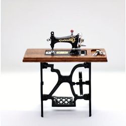 TEMU Vintage Silvery Sewing Machine Statue, Dollhouse Accessory - Metal Collectible For Office Desk And Home Decor