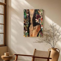 'Resin-Coated Longan Wood and Natural Wildflower Wall Art'