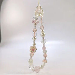 Mignon verre nœud papillon fleur perle téléphone sangle breloque chaîne noeud téléphone portable lanière porte-clés fille sac appareil photo pendentif pour Airpods étui