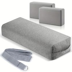 TEMU 4pcs Yoga Bolster Pillows Blocks With Strap Set, Comfortable Meditation Pillow For Non Slip Reusable Yoga Blocks For Balance, Pilates