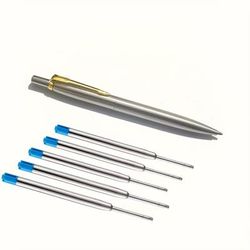 TEMU 6 High-end Retractable Ballpoint Pens With Chrome Stainless Steel, Includes 1 Pen + 5 Refills, Smooth Ink Flow, Ergonomic And Everyday Use