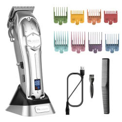 Surker New Electric Hair Trimmer with Base Metal Oil Head Rechargeable LCD Display Hair Clipper Professional Barber Grooming Kit
