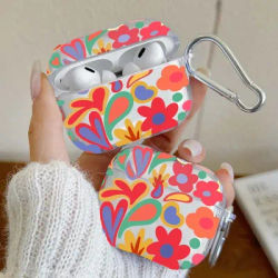 Étui AirPods 4 3 2 1 Pro2 Pro, dessin animé fleur amour coeur, housse de protection transparente en TPU souple avec crochet