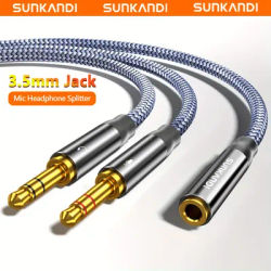 SUNKANDI Headphone Adapter 3.5mm Female to 2 Dual 3.5mm Male Mic Audio Y Splitter Cable for Headphone, Tablets, Speakers