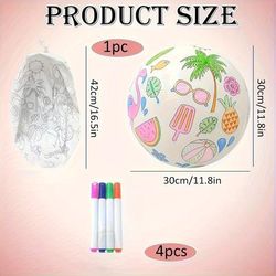 TEMU 5pcs Including 1 Ball +4 Pens Diy Inflatable Beach Ball, Inflatable Graffiti Ball, 30cm Color Painting Ball, Sports Water Play Ball, Beach Toy Ball, Balloon Lid And 4 Markers